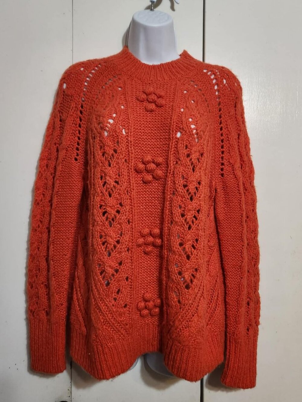 J.Crew Sweater Women XS Orange Alpaca Wool Blend Bobble Knit Pointelle Floral